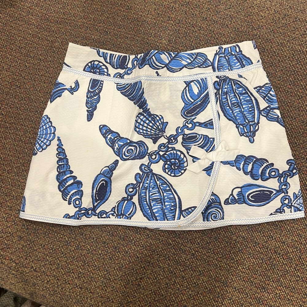 Blue and white seashell skort